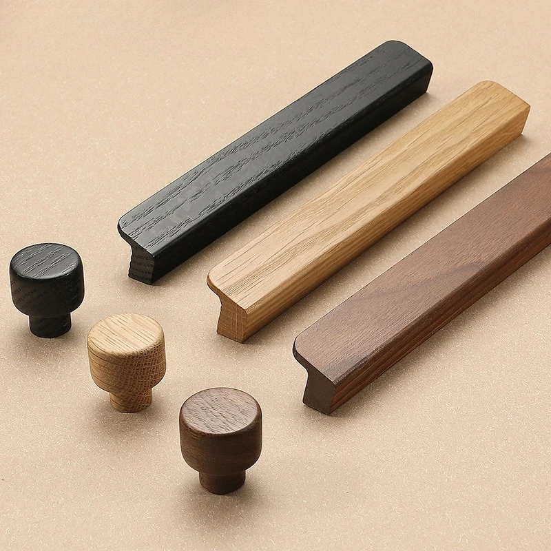 1Pcs Kitchen Hardware Extended Walnut Cabinet Drawer Kitchen Handles High-end Natural Wood Wind Wooden Wardrobe Door Handles