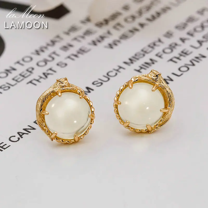 

LAMOON Natural Lemon Quartz Gemstone Earrings For Women 925 Sterling Silver Gold Vermeil Fine Jewelry 3D Cute Cat Brithday Gift