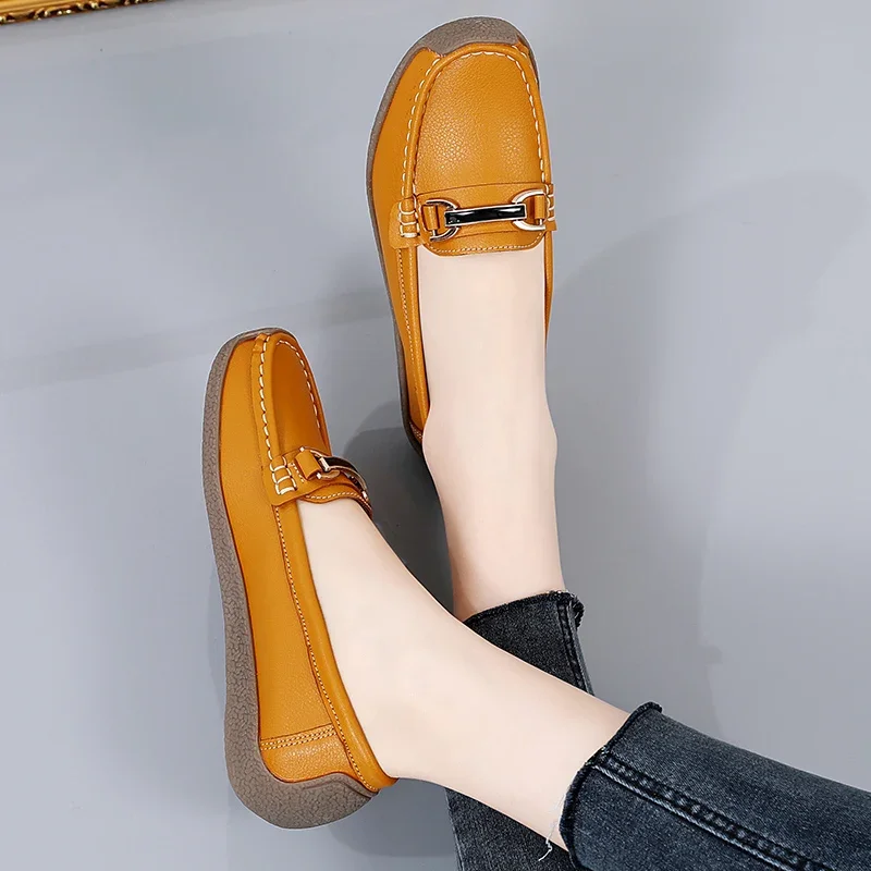 Slip-on Loafers Female Boat Shoes 2024 New Spring /autumn Women Flats Genuine Leather Moccasins Woman Casual Shoes Big Size