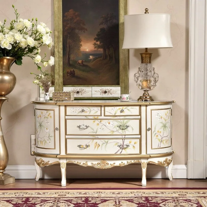 European-style entrance cabinet is opposite the door, living room entrance door painted decoration French side cabinet
