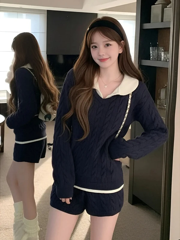 

plus Size Knitted Sweater Women's Slim Fit Korean Design Winter Faion College Sle Fake Two-Piece Twist Design V-Ne Long...