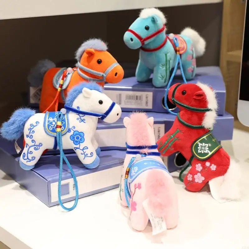 

4PCS Chinese New Year Styles Plush Horse Toy Stuffed Animal Doll Hanging Decoration for Office Home Holiday Arrangement A2UB
