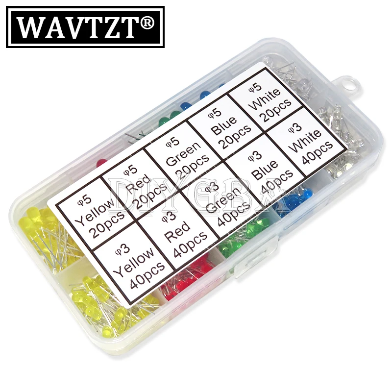 

10Values 3mm 5mm LED Light White Yellow Red Green Blue 300PCS/Set Assorted Kit DIY LED Set 3V 20mA New Original LED Diode