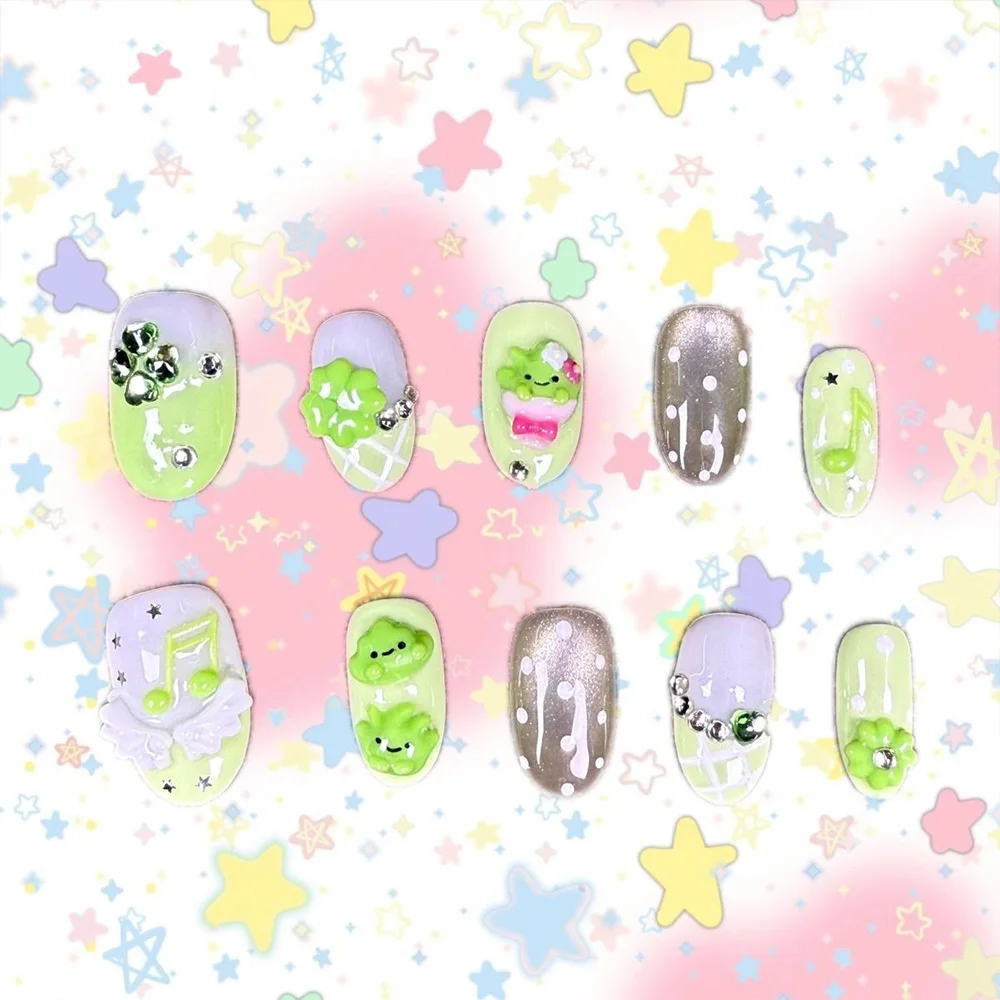 Cartoon Niedlicher Rosa Hase Dessert Liebesbär Ellipsen-Nagelkunst 3D Stern Schmetterling Knoten Flügel Punkt-Muster Künstliche Nägel Geburtstagsgeschenk – Detail 27