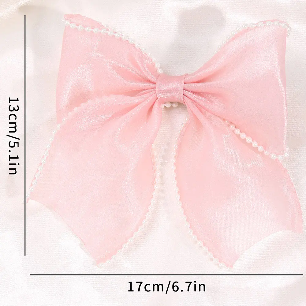 Sweet Princess Hair Clip Pearlescent Shining Satin Bow Hairpins Women Korean Headpiece Ponytail Clips Girls Hair Accessories