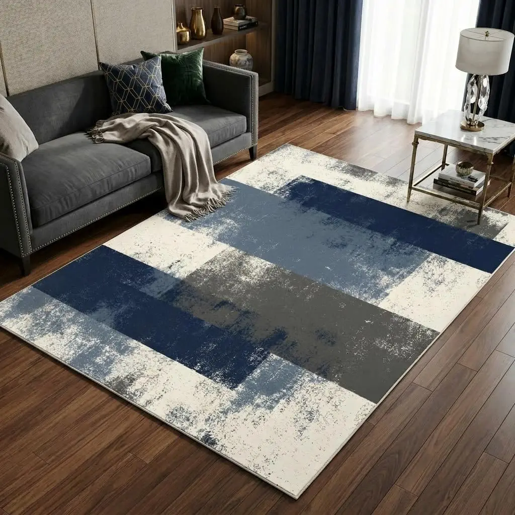 Minimalist Oil Painting Impressionist Area Rug Luxury Textured Blocks Carpet Trendy Studio Lounge Floor Decoration