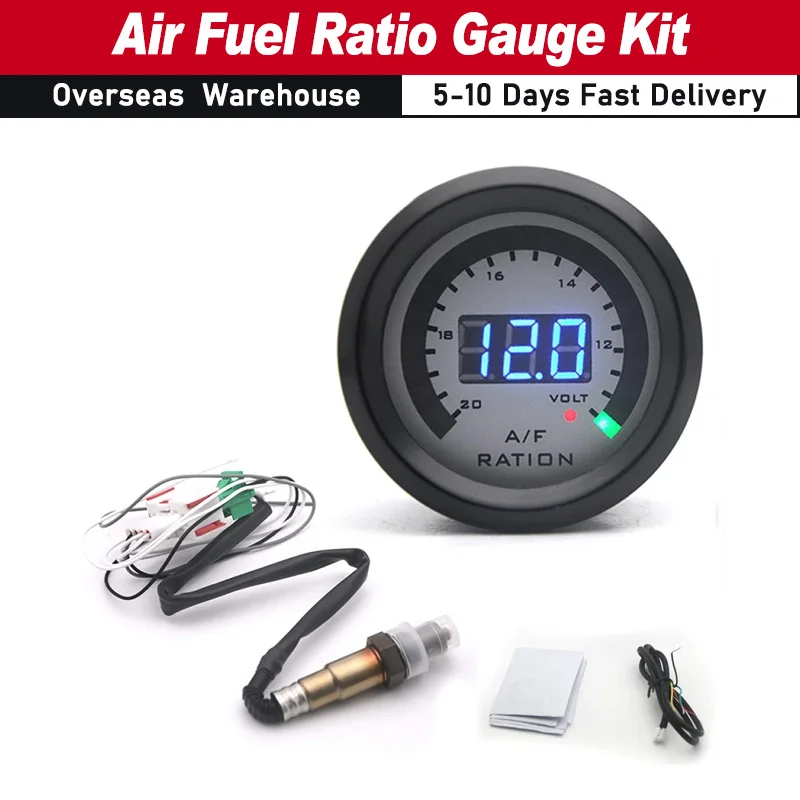 2 in 1 Meter 52MM Narrowband Digital Air Fuel Ratio Gauge Kit 12 V Car Volmeter w/ O2 Oxygen Sensor Car Modification Accessories