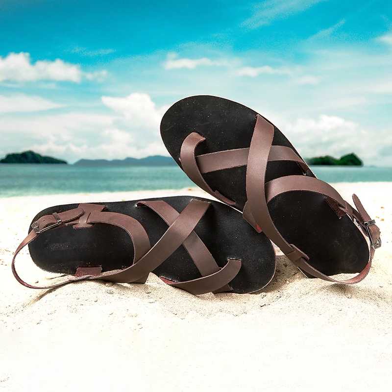 Men Sandals PU Slim Strap Combination Buckle Comfortable Classic Anti Slip Beach Sandals