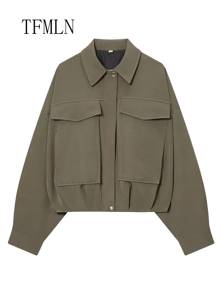 TFMLN 2026 Neue Lose Zipper Bomber Jacken Für Frauen Mode Langarm Chic Kausalen Streetwear Tops Einfache Taschen Dame Outwear