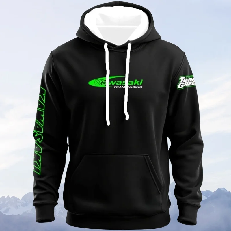 

MOTO-весенне-осенний мужской молодежный яркий пуловер с капюшоном Kawasaki, мотоциклетный гоночный логотип с принтом, привлекательное пальто с капюшоном