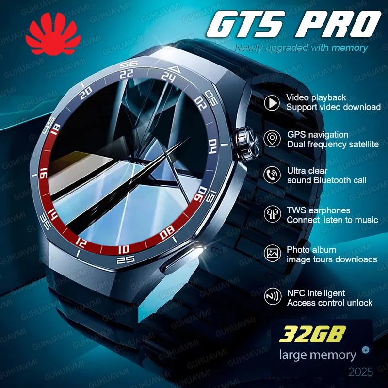 

2025 Новые GT5 Pro GPS-навигационные Смарт-часы 32 ГБ памяти NFC Воспроизведение видео Чат GPT Вызов Сапфировый экран Смарт-часы Спортивные мужские