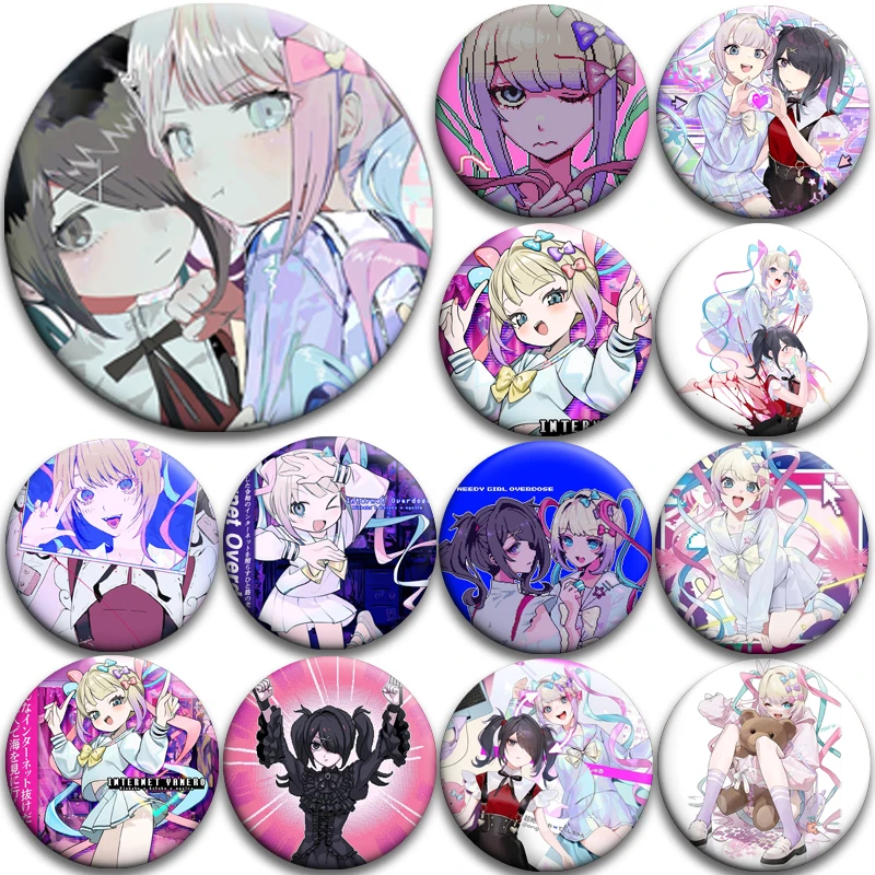 32MM Anime Cartoon Button Pin Needy Girl Overdose Pixelation Brooches KAngel Lolita Badge for Cloting Decor Bag Accessories Gift