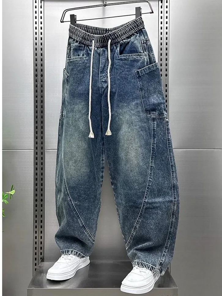 Autumn New Style Men's Loose Straight Leg Jeans Multi-Pocket Patchwork Vintage Washed Trendy Knife  Casual Harajuku Jeans