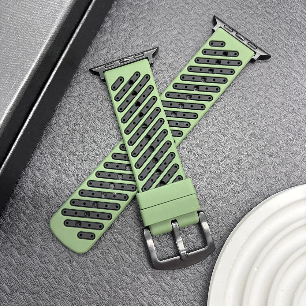 Ademende siliconen horlogeband voor Apple Watch Ultra 3/2/Ultra, Series 11 10 9 8 7 6 5 4 3 2 1, SE SE2/3, 38/40/41/42/44/45/46/49mm. Stijlvolle zachte vervangende polsband voor dagelijks gebruik,