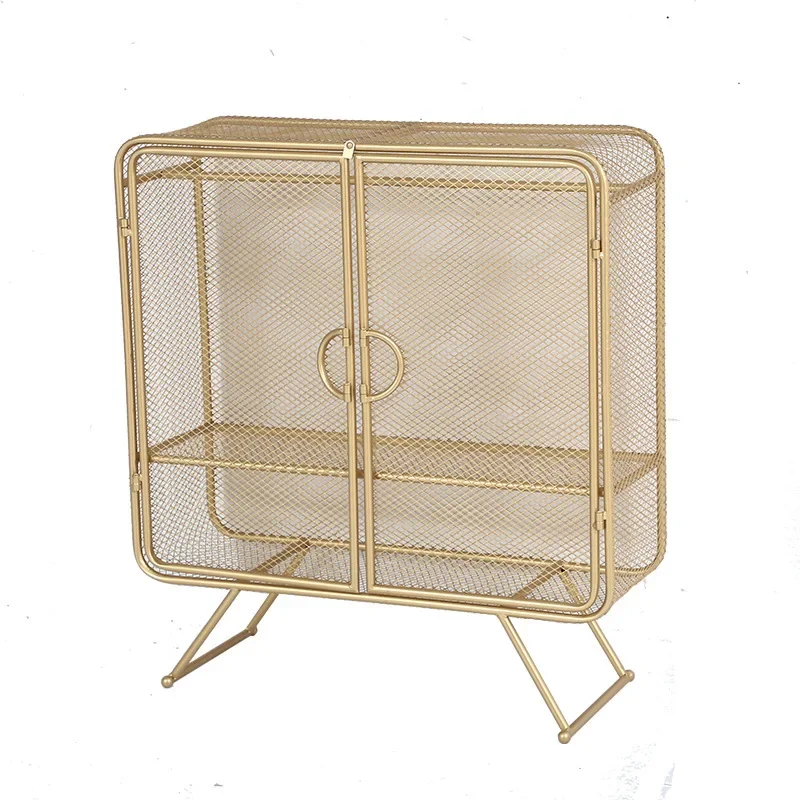 

Nordic Golden Iron Bookcase with Door Storage Rack Bookshelf Bedroom Wire Mesh Nightstands Bookcases Console Tables Book Shelf