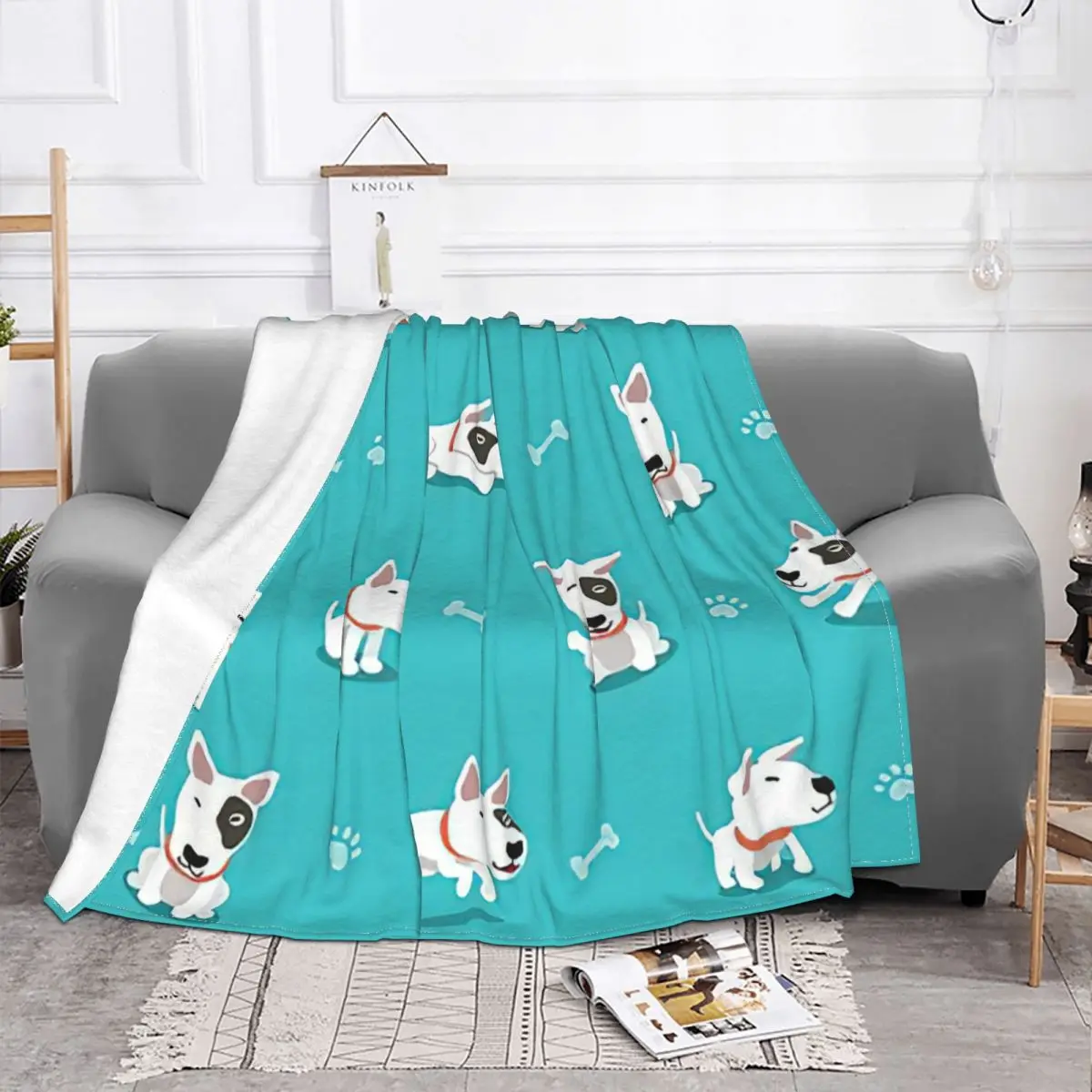 Bull Terrier Puppy Blanket Cover Flannel Cute Cartoon Ultra-Soft Throw Blankets for Bedroom Sofa Bedroom Quilt