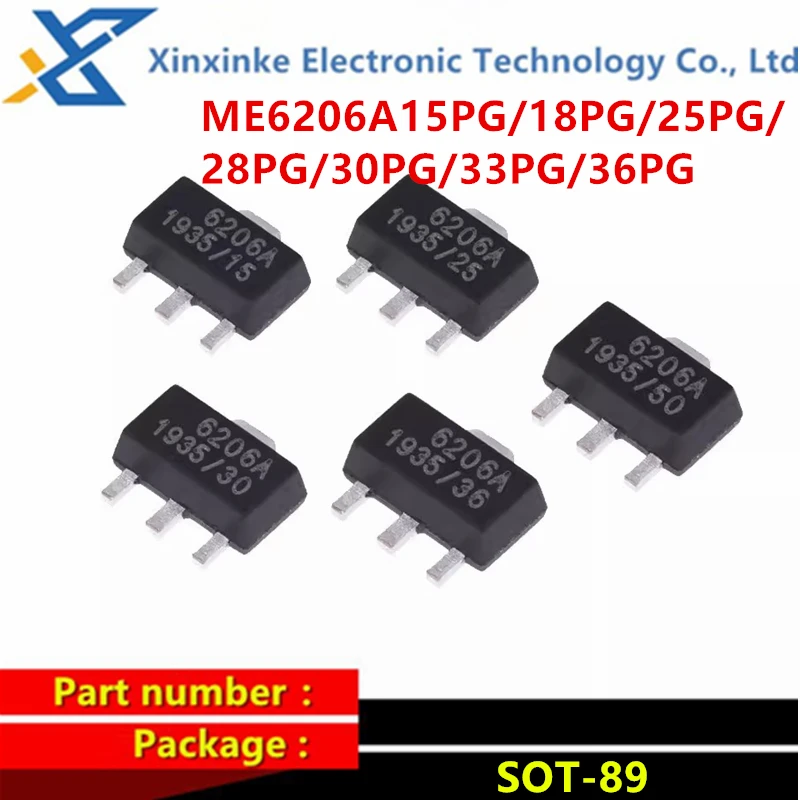 10PCS ME6206A15PG 18PG 25PG 28PG 30PG 33PG 36PG SOT-89 LDO Linear Voltage Regulator 6206A-1.5V 1.8V 2.5V 2.8V 3.0V 3.3V 3.6V