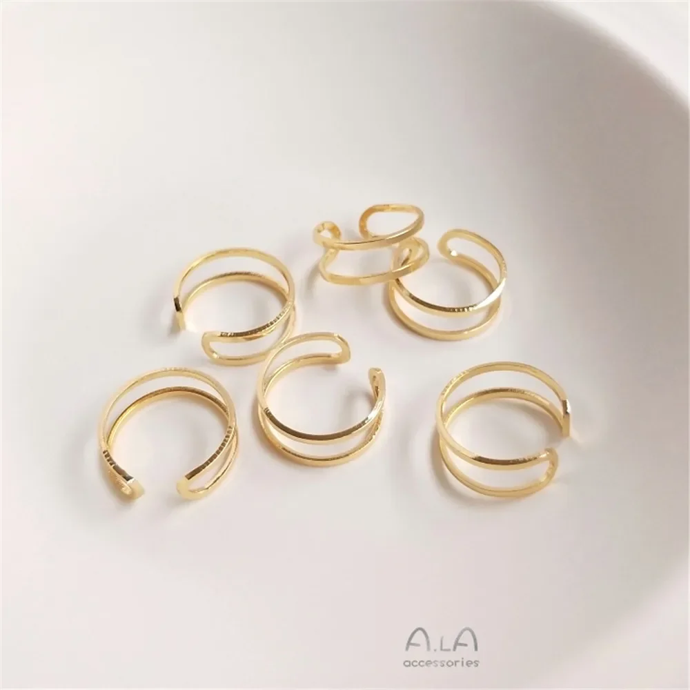 14K Gold Plating Copper wire double strand double thread ring clip bead winding bottom double ring handmade DIY accessories