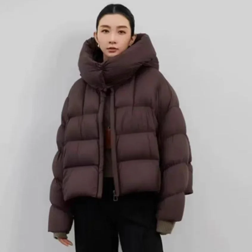 Puff Down Jacket Women New Arrival Women's Short Zippered Hooded Loose White Duck Down Coat for Cold Winter
