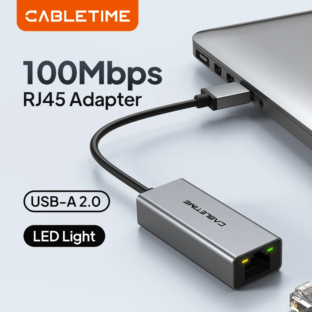 CABLETIME USB-Ethernet-Adapter USB 2.0 Netzwerkkarte 100Mbps USB zu RJ45 LAN für Laptop PC Xiaomi Mi Box Ethernet USB HUB