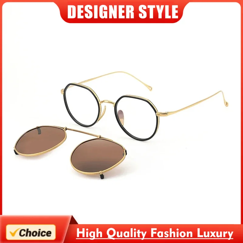 KAME-Style Titanium Prescription Eyeglasses Frame MANNEN Detachable Clip-on Polarized Sunglasses Small Flip-up Men Women KMN7310