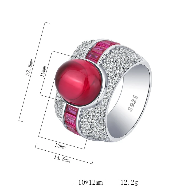 مجوهرات Bellux S925 الفضة الاصطناعية الزركون حمامة الدم الأحمر 10*12 مللي متر روبي خاتم فاخر #6