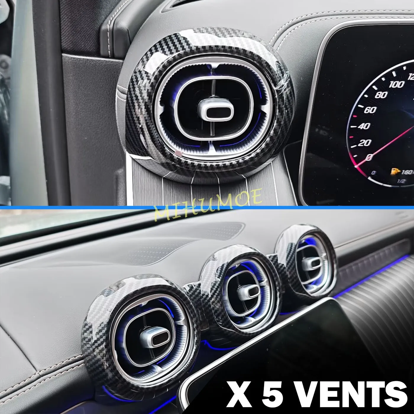 

For Mercedes-Benz GLC GLC300 GLC350e X254 C254 2024 2025 Car Dashboard AC Air Outlet Vent Ring Frame Cover Trim Carbon Fiber