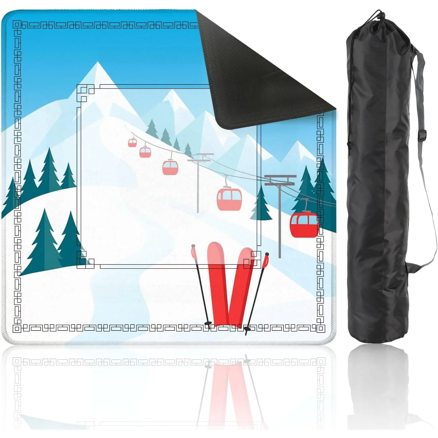 Snow Mountain Ski Lift Landscape Mahjong Mat 31.5 X31.5 Inch Non Slip Noise Reduction for Mahjong Poker Dominoes