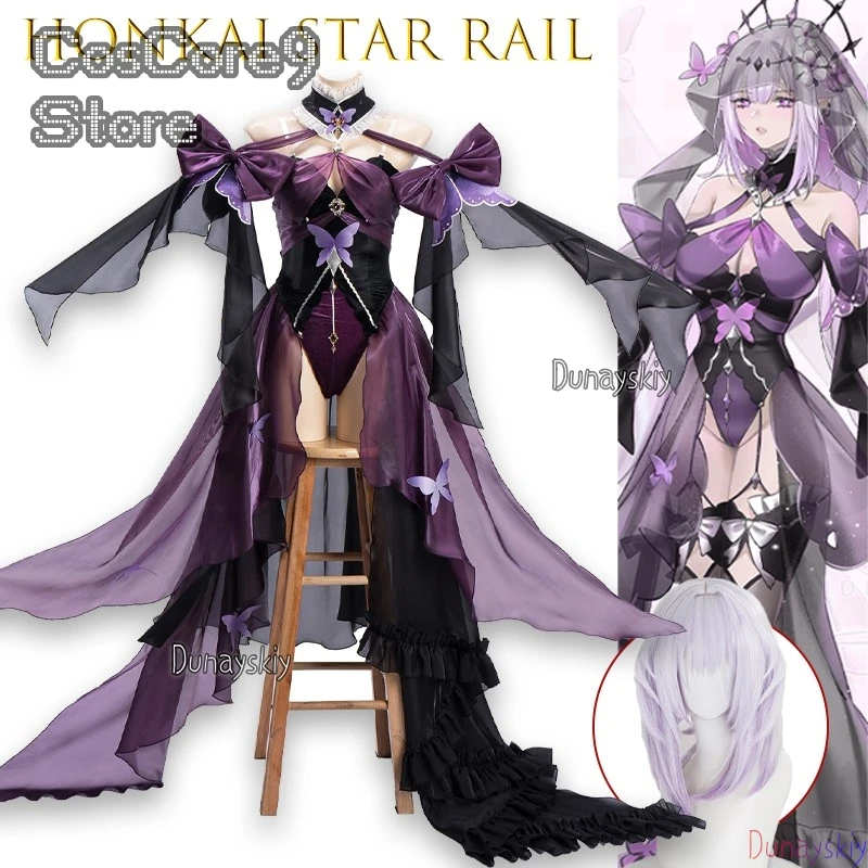 

Castorice Bride Complete Косплей Наряд Honkai Star Rail с цветочными аксессуарами Аниме Игровой костюм Хэллоуин Вечеринка Рождество