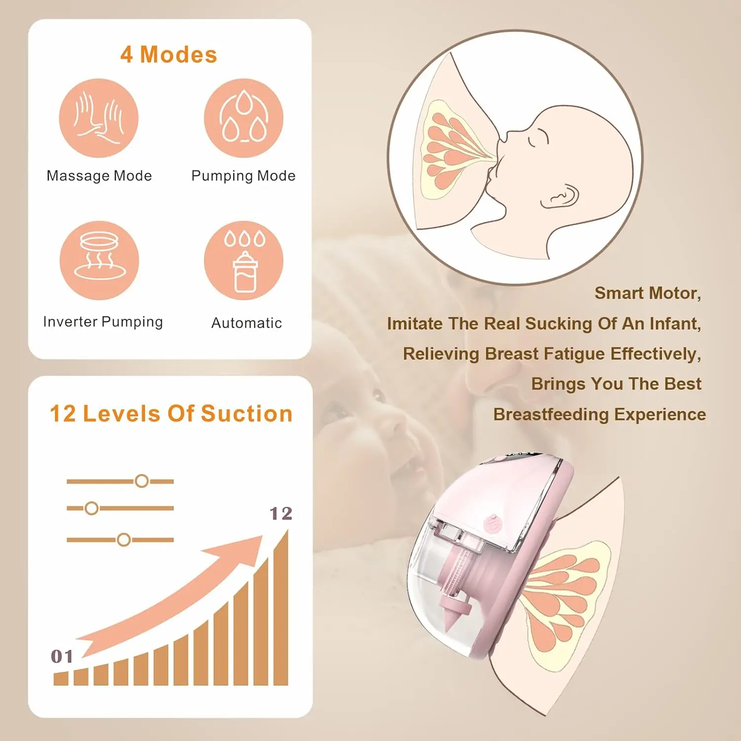 مضخة حليب الثدي الكهربائية يمكن ارتداؤها بدون استخدام اليدين خالية من مادة BPA معقمة بالأشعة فوق البنفسجية وقاعدة ساخنة لمضخة الثدي اللاسلكية الاختيارية أثناء التنقل #5