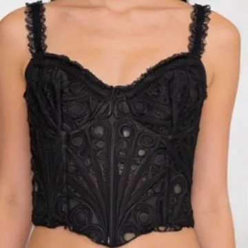 Fish Bone With Irregular Cutouts Court-style Corset With Floral Straps Sheer Lace Ruffle Slim Camisole Body-shaping QUVO view 2
