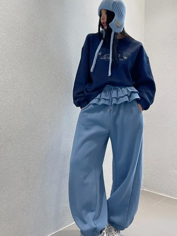 

Retro Chic Long Sve Cartoon Print Sweatirt High Waist Patchwork Lace Trim Long Pants Set Autumn Winter Faion Women's E...