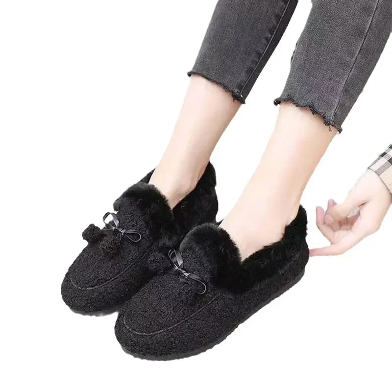 Fashion Winter Velvet Women Cotton Shoes Fury Soft Soled Warm Bean Shoes Home Bedroom Shoes Women Comfort Anti-slip Botas Mujer