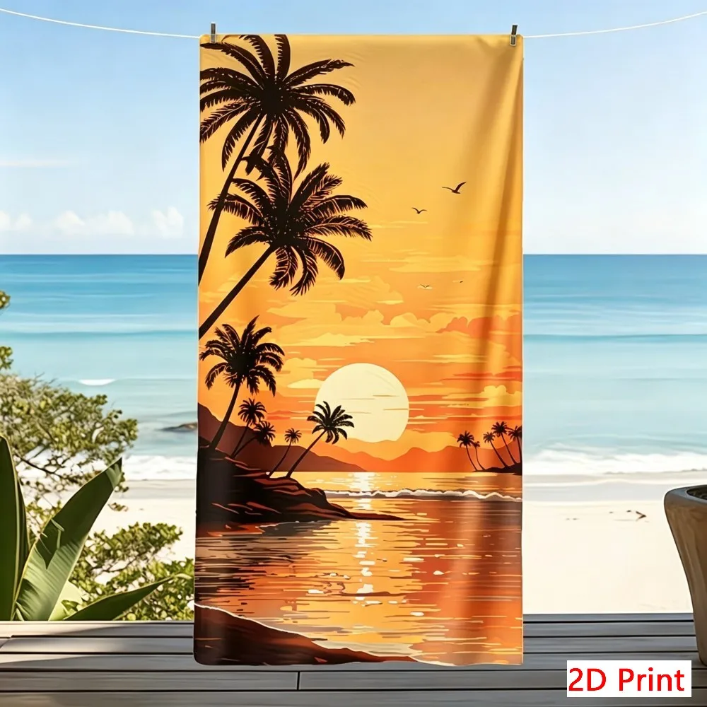 Tropical Sunset Microfiber Beach Towel Oversized Palm Tree Print Quick Dry Bath Sheet Large Summer Vacation Essentials XL Mat