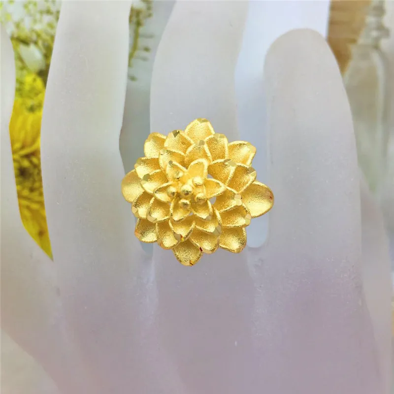 

24k Yellow Gold Color Sunflower Ring New Jewelry Women's Sand Golden Light Adjustable Ring for Birthday Gifts Not Fade