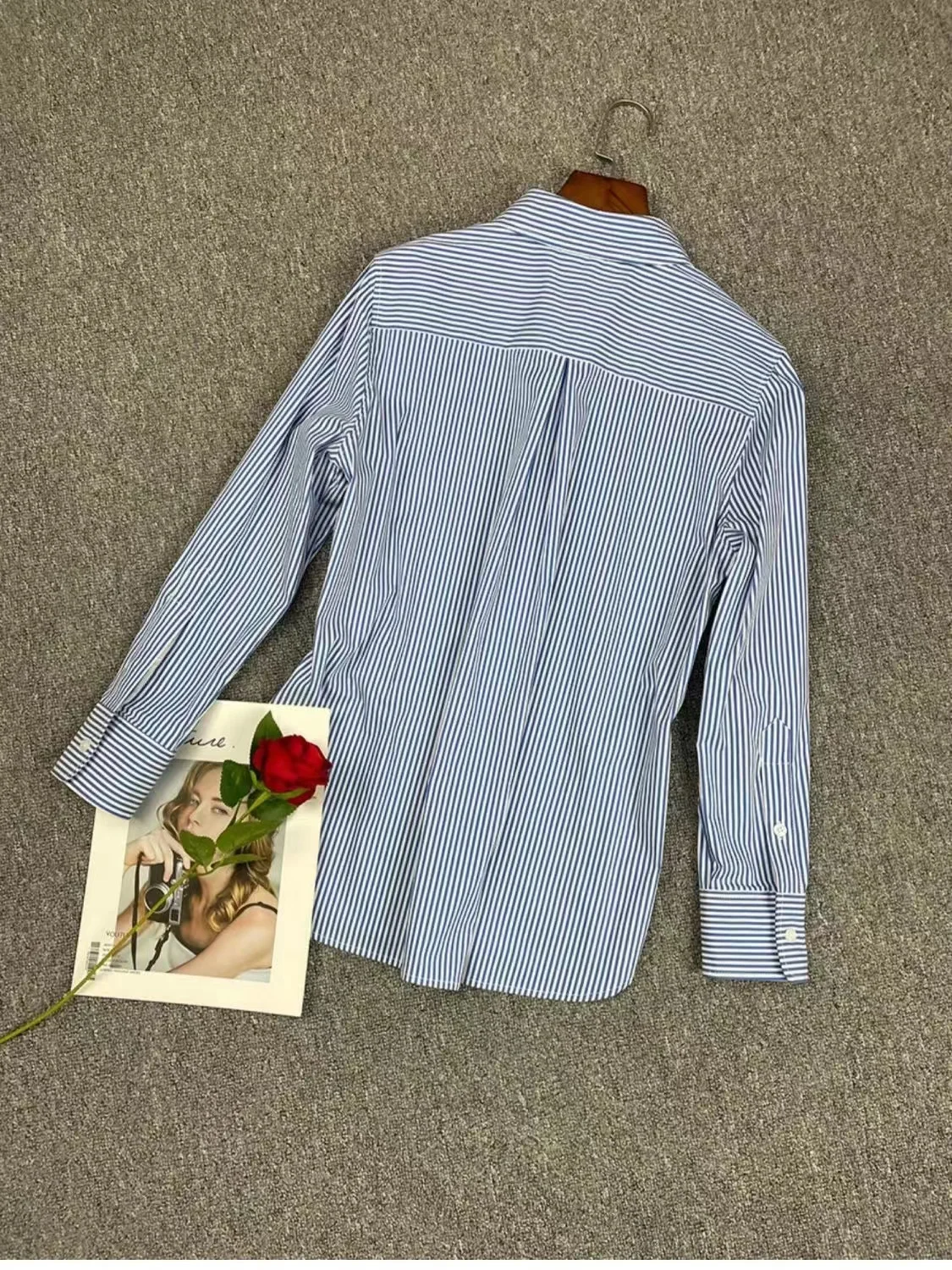  Embroidered Cotton irt Long Sve Commute Sle Casual Striped Women's Faion Premium Quali New 2023 Model