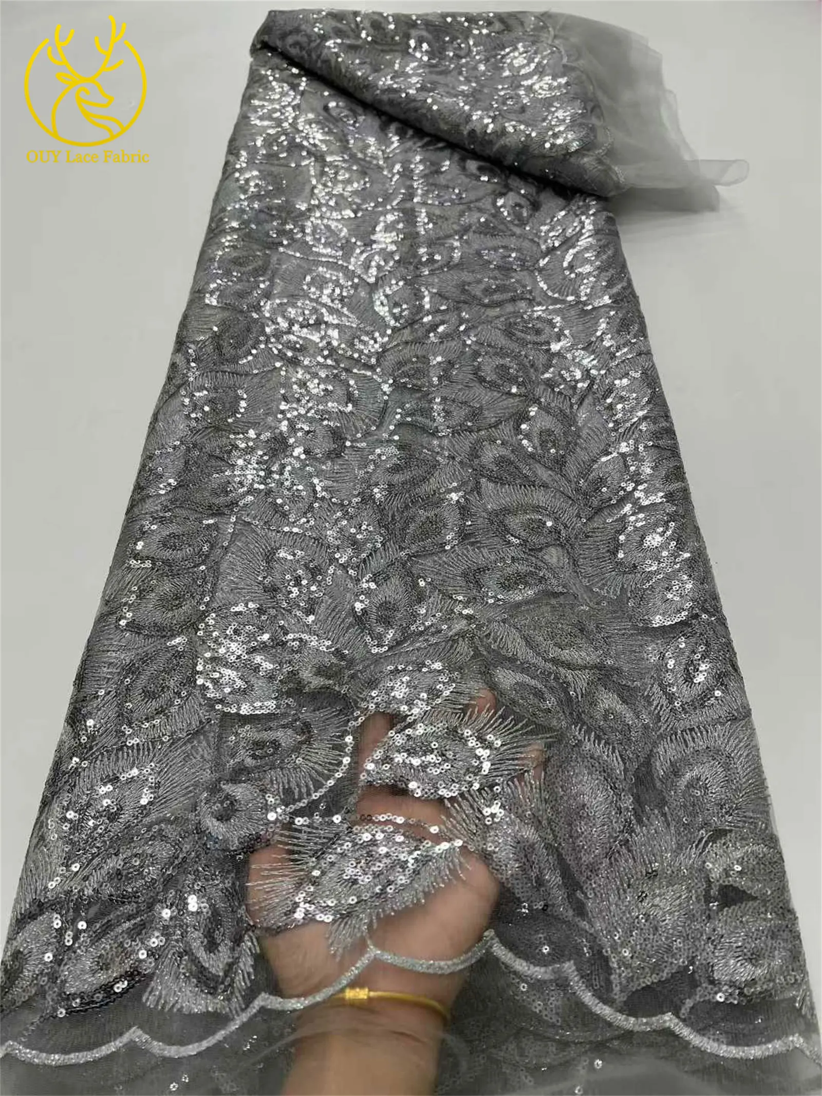 2025年最新デザイン フランス製ブライダル刺繍レース生地 高品質アフリカナイジェリアスパンコールチュールレース生地 パーティードレス