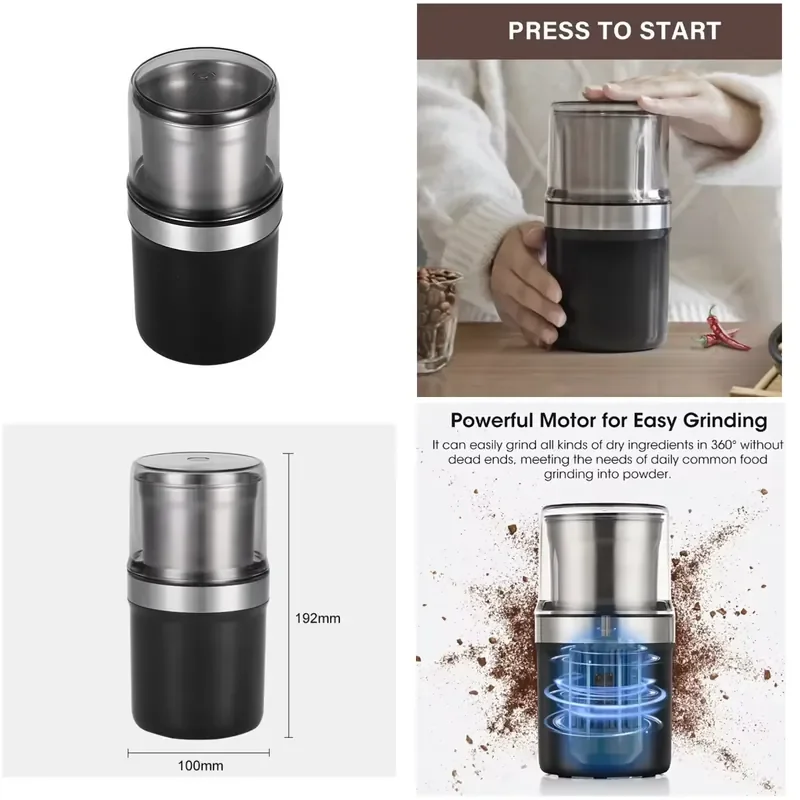 3.5oz Stainless Steel Electric Multi-function Kitchen Grinder for Vanilla Spice Grain Nuts Wet Dry Food and Coffee Beans
