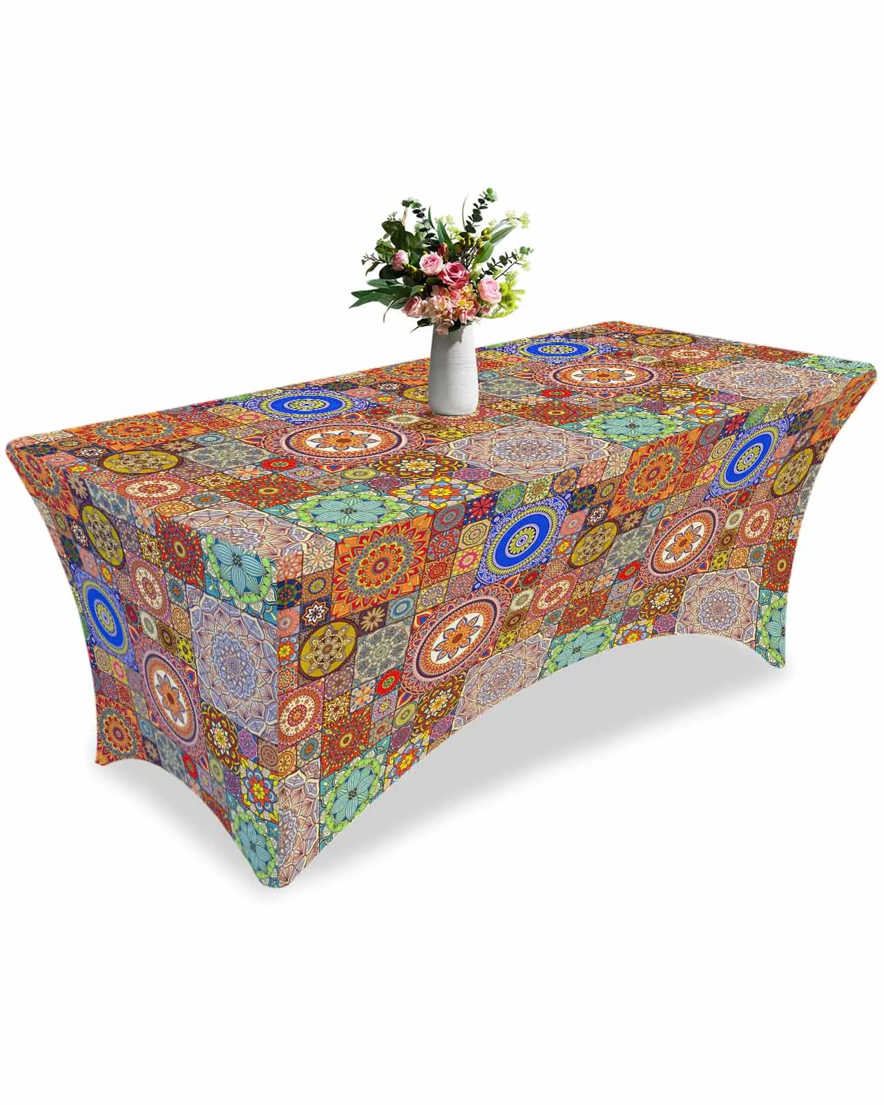 Ethnic Style Geometric Egyptian Morris Pattern High Stretch Tablecloth Wedding Party Decor Print Table Cover Outdoor Table Cloth