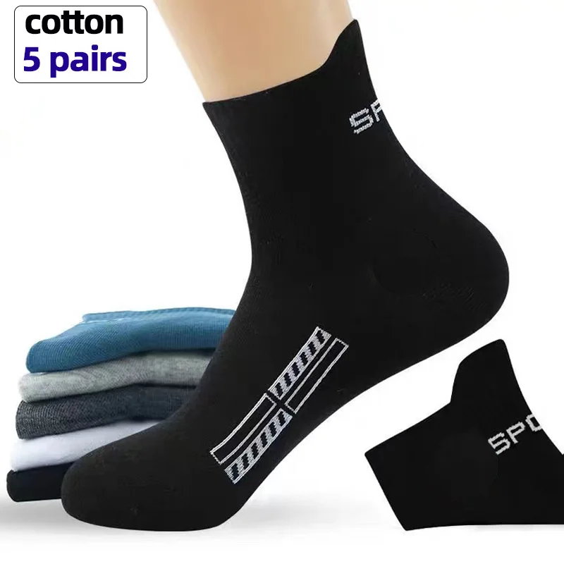 5 Pairs High Quality Men Sports Socks Breathable Cotton Casual Autumn And Winter Warm Mid-tube Basketball Meias EUR 38-44