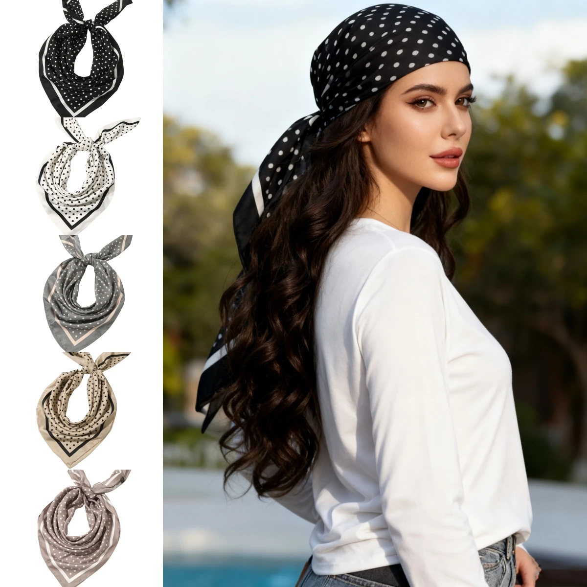 

1pc Retro Polka Dot Square Head Scarf Lightweight Neck Scarves Hair Bandana Neckerchief Bohemian Style Soft Women Turban