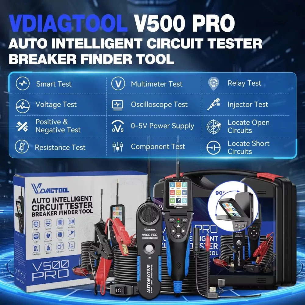 2026 VDIAGTOOL V500 Pro Car Circuit Tester Automotive Power Probe Tool Breaker Finder Tool 9/30V with Injector Test, Multimeter