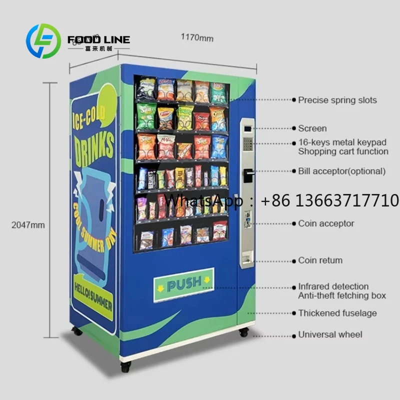 Smart Water Bottle Drink Dispenser Custom Combo Vending Machine Big Internal Storage For Commercial Food Retail Operations
