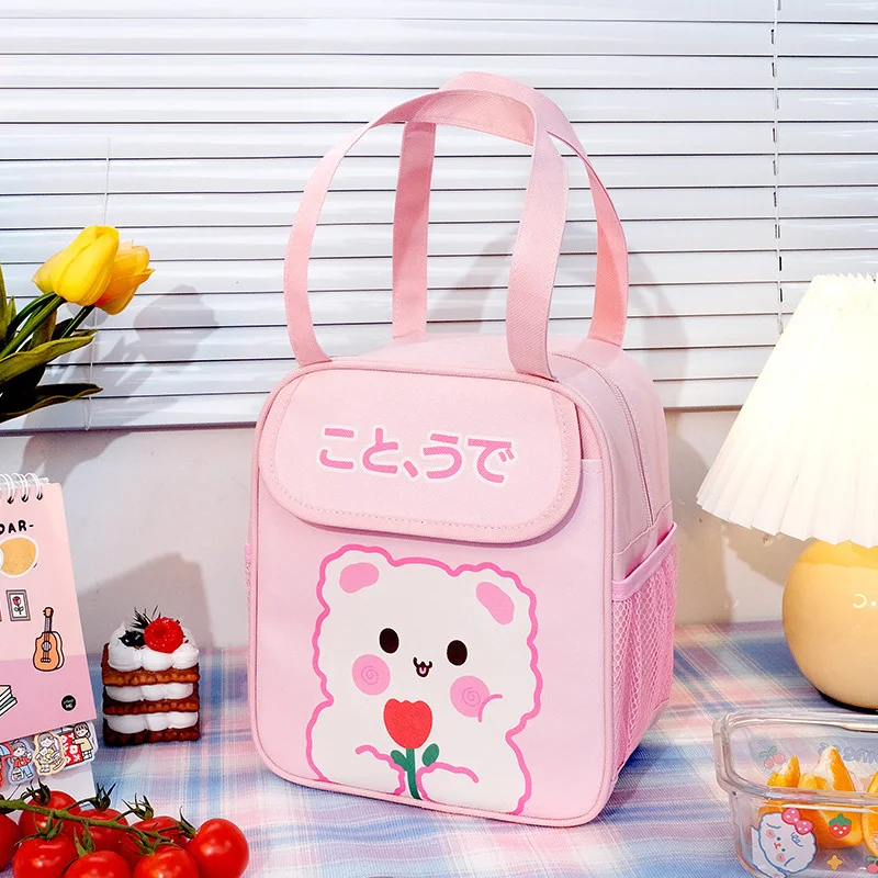 Kawaii Lunch Bag Women Cute Bear Picnic Travel Thermal Breakfast Box Girls School Child Convenient Lunch Box Tote Food Bags