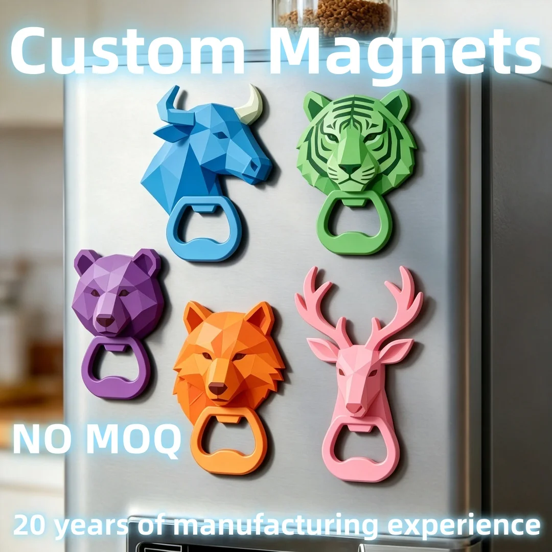 Custom Bottle Opener Fridge Magnets Geometric Animal Head Refrigerator Magnet Beer Opener Kitchen Bar Decor Wildlife Lover Gift