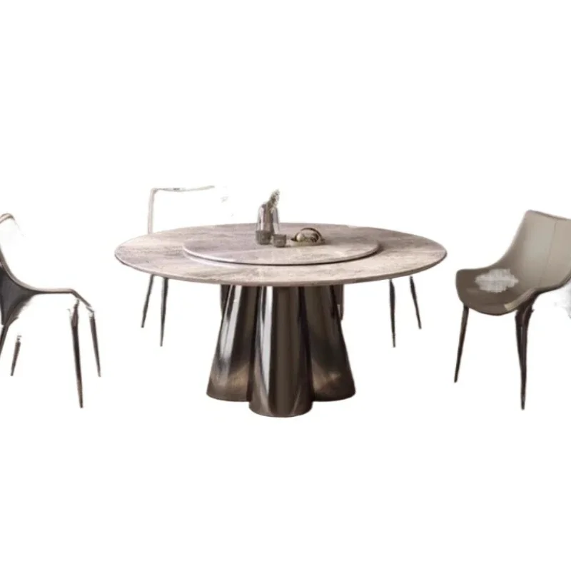 

Italian minimalist light luxury round dining table and chairs High-end household large round dining table