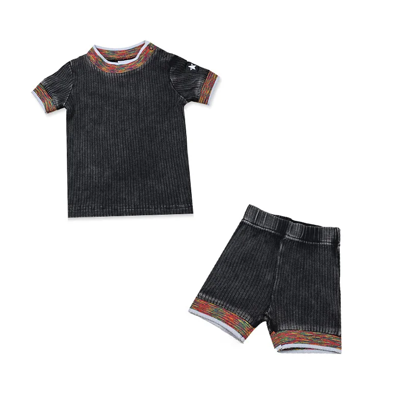 Ribbed Washed Denim Dress – 2pcs Set