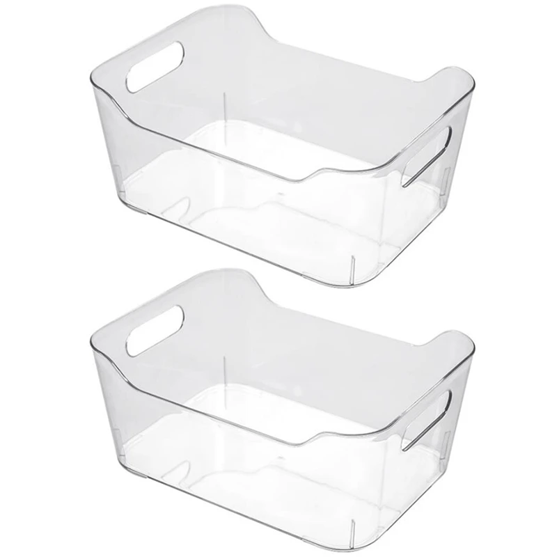 

Plastic Storage Bins 2 Pack Multi-Use Organizer Bins Built-In Handle Pantry Organization Home Organization