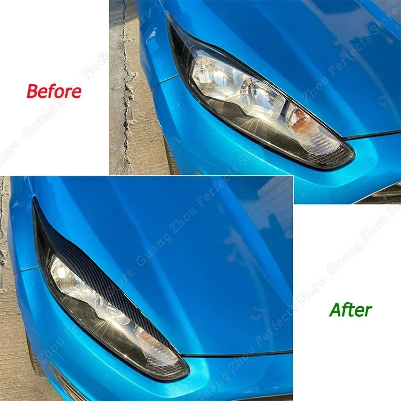 For Ford Fiesta MK6.5 2013-2016 2017 Front Headlight Eyebrow Eyelid Lid Trim Lamp Cover Stickers Gloss Black ABS Car Accessories