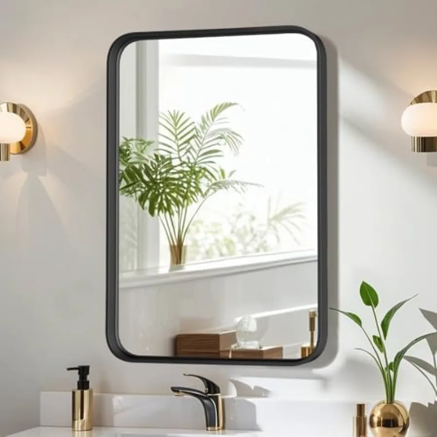 

Bathroom Mirror for Wall, 30x22 Inch ed Rectangle Mirror, Metal Framed Bathroom Vanity Mirror for Restroom Farmhouse, Anti-Rust